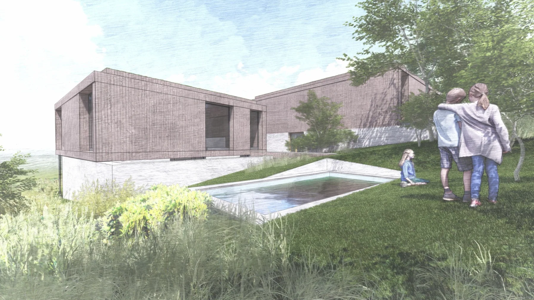Early sketch · Garden and pool