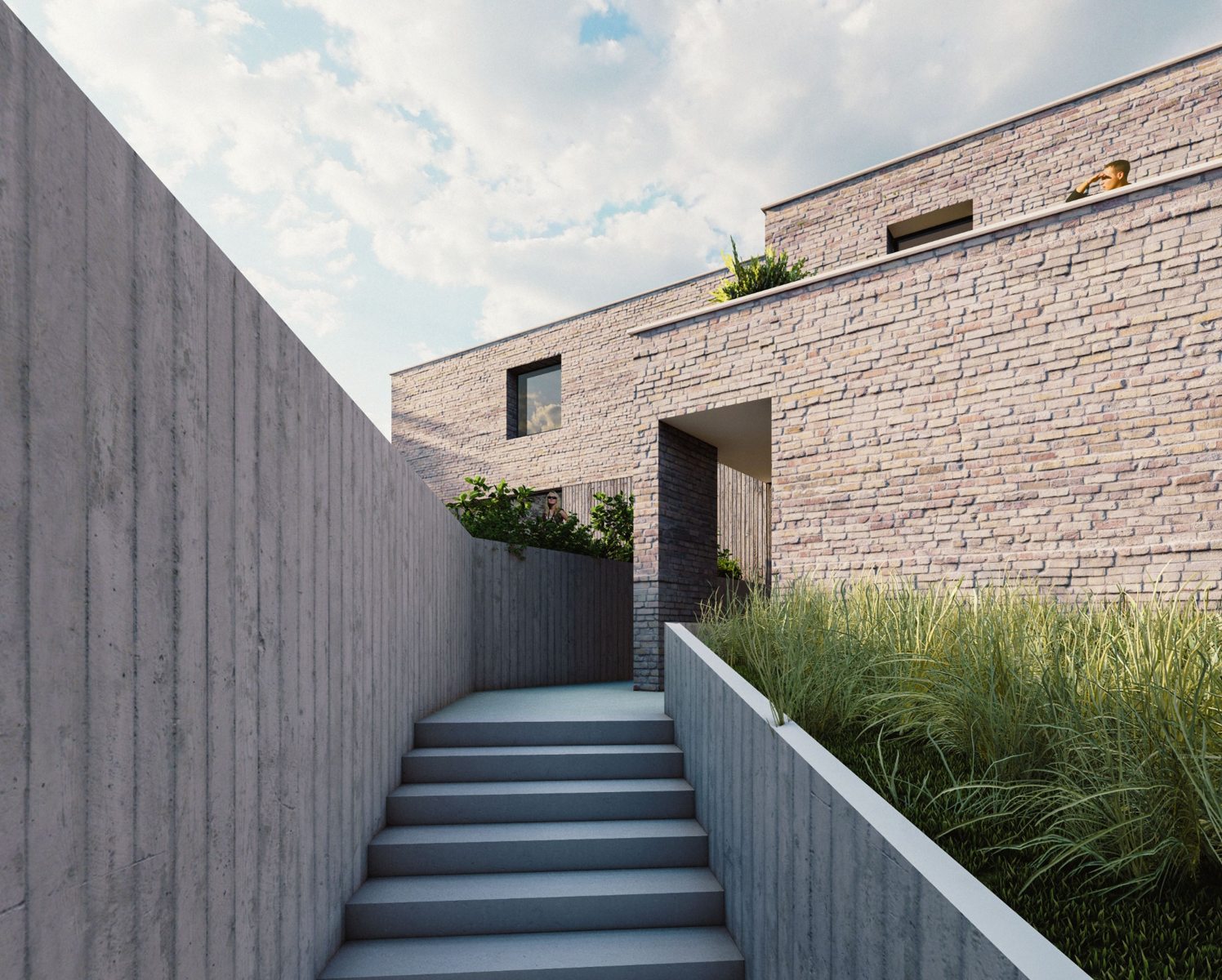 Early brick study · Pool and terrace