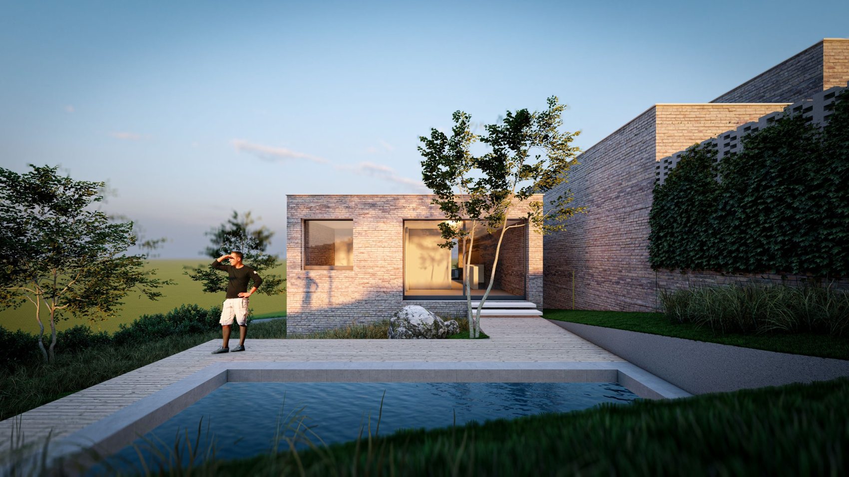Early brick study · Two residences