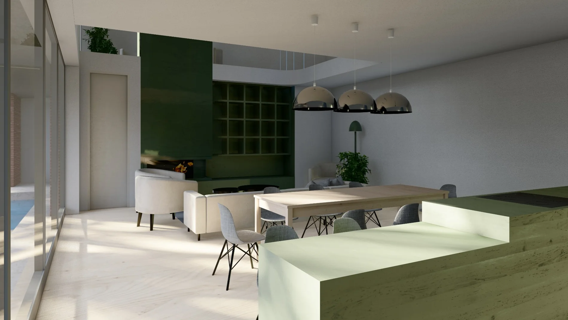 Open-plan kitchen and dining