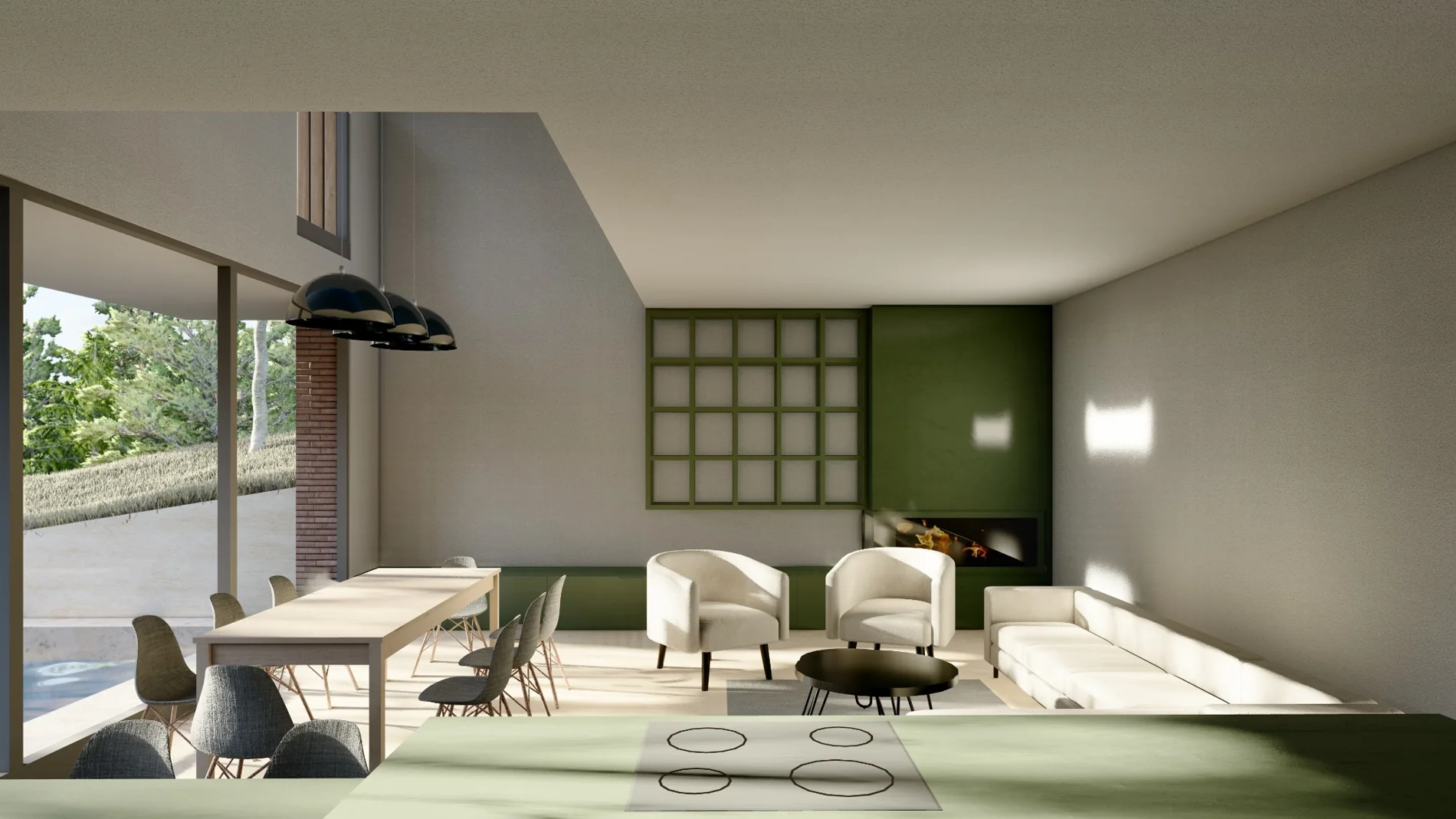 Kitchen and living perspective