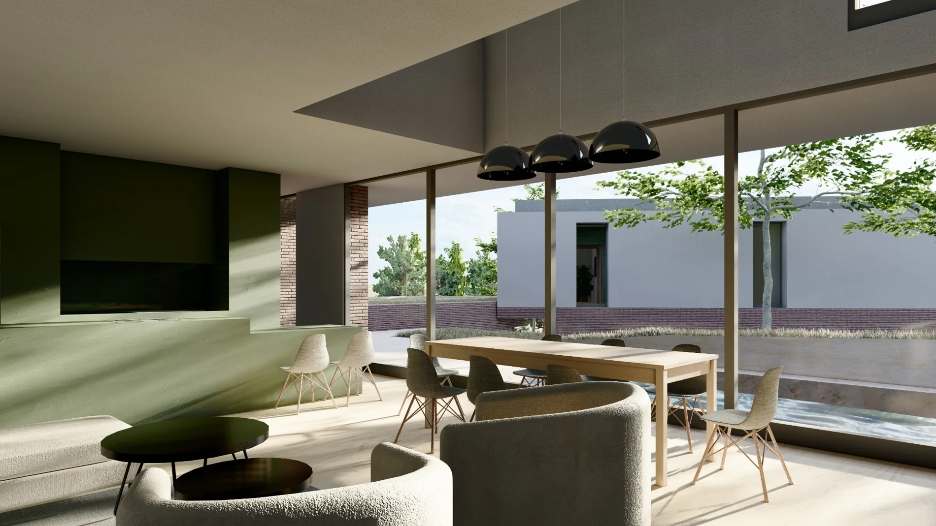 Dining area beside the garden
