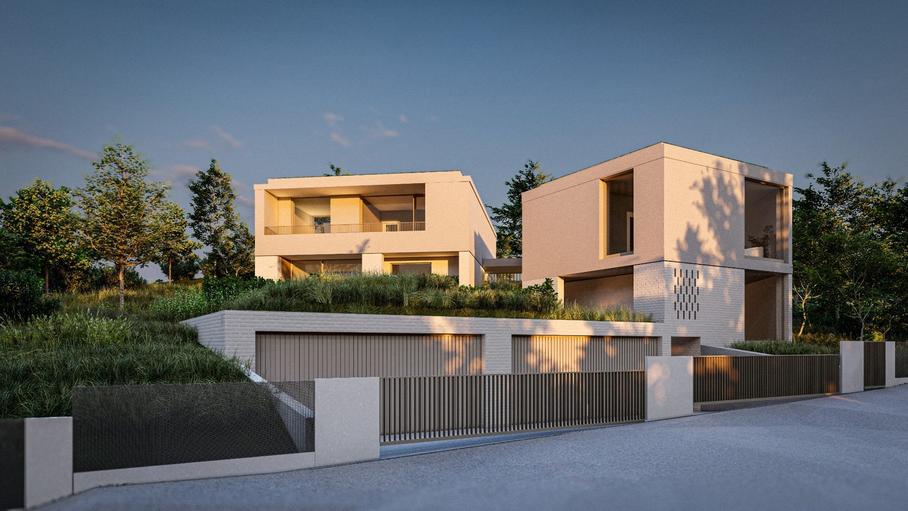 Rendered façade concept, Solymár residences